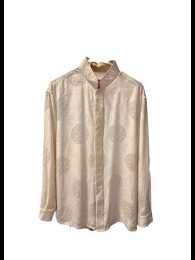 Shanghai Tang Ivory Mandarin-Collar Silk Shirt